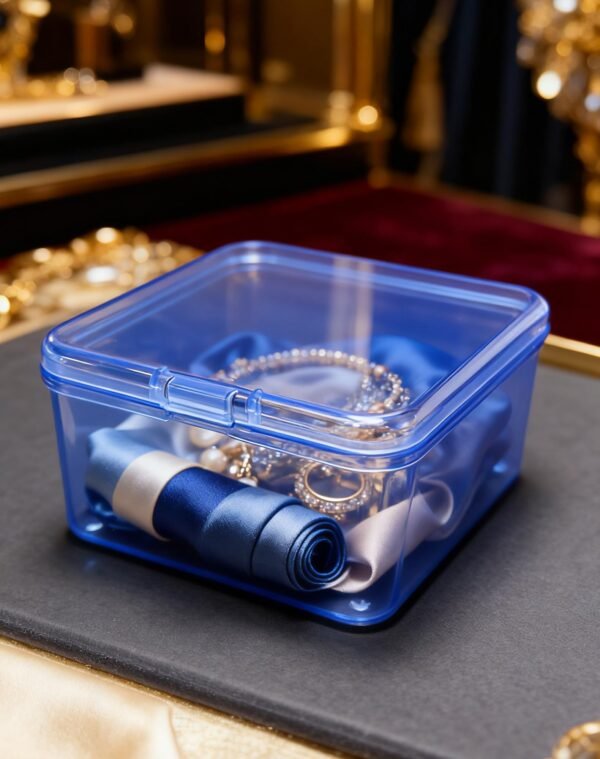 LJY 20-Pack Blue Plastic Storage Boxes, 2.6x2.6x1.4in Small Square Organizer Containers with Lids, Stackable Transparent PP Box for Jewelry, Beads, Crafts, Office Supplies Home Organization
