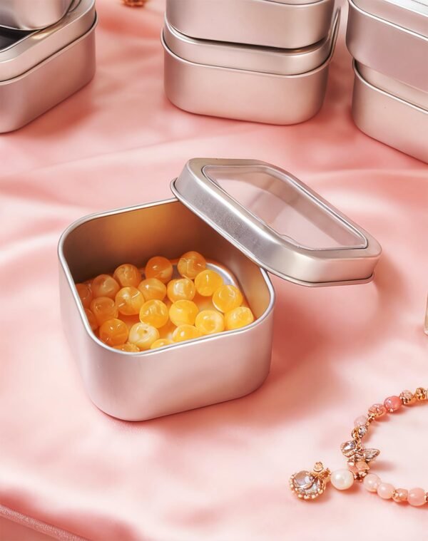 LJY Empty 4-Ounce Square Silver Metal Tins with Clear Window for Candle Making,Gifts & Treasures (9 Pack) (Silver, 2.56"x2.56"x1.5")