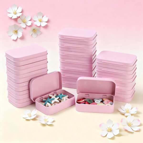 LJY 20-Piece Metal Hinge Tin Box Containers - For Gift Wrapping. Dental Floss Stick - Toothpick Holder and a Sliding-Cover Dental Floss Pick Storage Box (Pink, 20 Pcs 3.7"x2.4"x0.9")