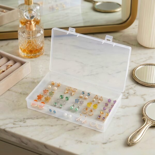 LJY 12 Pieces Rectangular Empty Mini Clear Plastic Organizer Storage Box Containers with Hinged Lids (6.1 x 3.3 x 1.2 inch, Transparent)