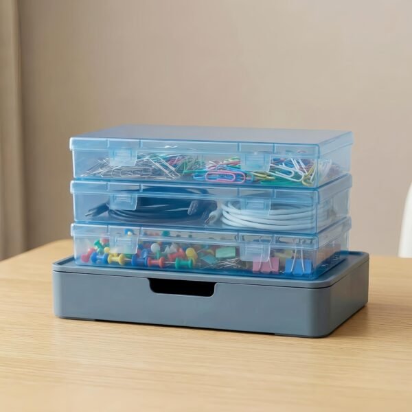 LJY 6 Pieces Rectangular Empty Mini Clear Plastic Organizer Storage Box Containers with Hinged Lids (7.1 x 4.3 x 1.2 inch, Blue)