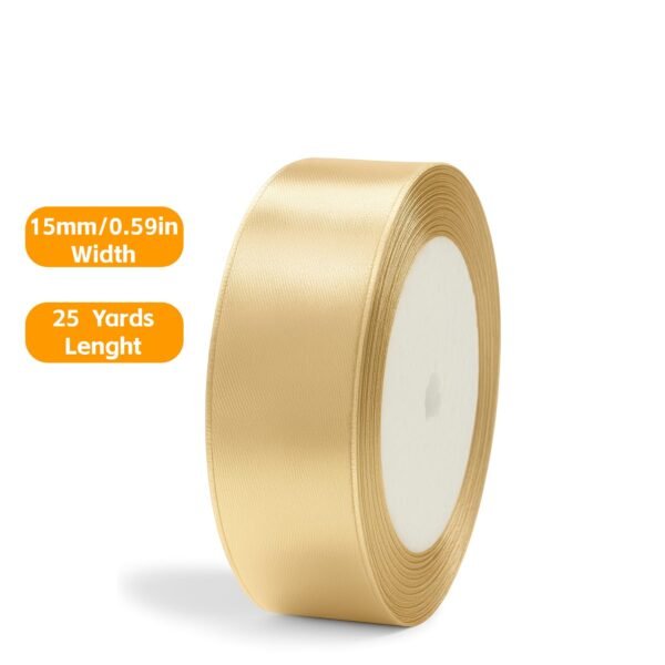 LJY Multicolour Ribbon 0.59 in x 24 Yards, Baby Blue Satin Fabric Silk Ribbon for Gift Wrapping,Floral Bouquets, Wreaths,DIY Handicrafts,Sewing Projects, Wedding Party (Gold, 0.59"/24 Yards)