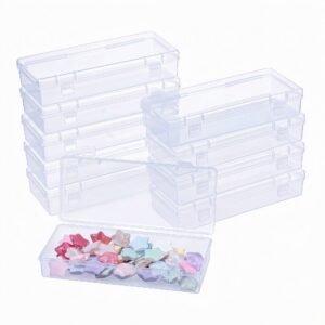 LJY 10 Pieces Rectangular Empty Mini Clear Plastic Organizer Storage Box Containers with Hinged Lids (6.1 x 2.6 x 1.2 inch, Transparent)