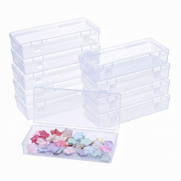 LJY 10 Pieces Rectangular Empty Mini Clear Plastic Organizer Storage Box Containers with Hinged Lids (6.1 x 2.6 x 1.2 inch, Transparent)