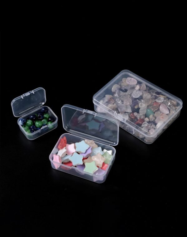 LJY 28-Piece Plastic Storage Containers with Lids (3 Assorted Sizes), Rectangular Organizer Box Set Clear Organizer Bins for Beads & Jewelry Findings, Instant Visibility, Transparent
