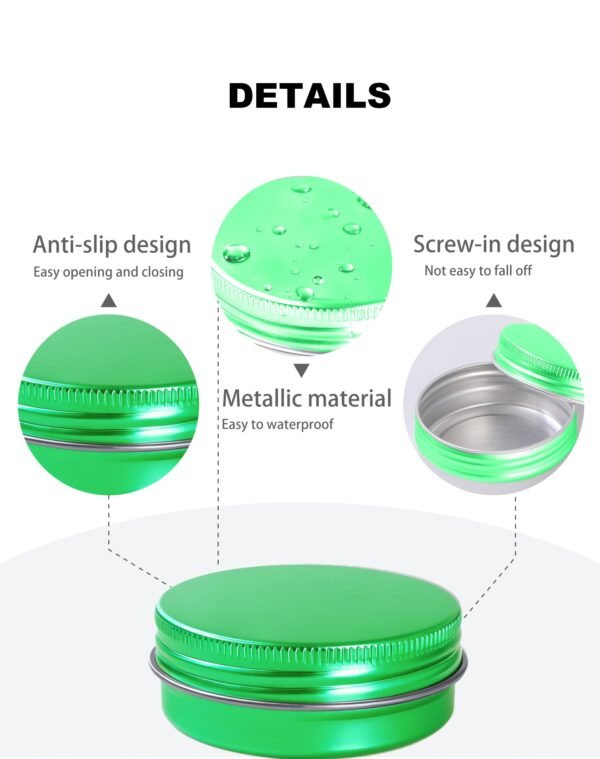 LJY 28 Pack 1 oz Waterproof Green Aluminum Tins with Lids - Empty Refillable Round Metal Containers for Wax Melts, Lip Balm, Cosmetics, DIY Crafts & Storage Refillable Does Not Rust