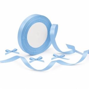 LJY Multicolour Ribbon 0.59 in x 24 Yards, Baby Blue Satin Fabric Silk Ribbon for Gift Wrapping,Floral Bouquets, Wreaths,DIY Handicrafts,Sewing Projects, Wedding Party (Light Blue, 0.59"/24 Yards)