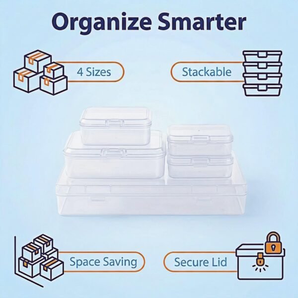LJY 24-Piece Multi-Size Plastic Storage Containers with Lids, Small Craft Organizers for Beads, Diamond Art,Small Parts,Jewelry and Hardware, Stackable Hinged Box Set (Clear)