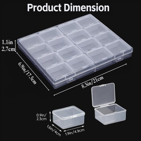 LJY 16 Grid Bead Storage Box -Modular Square Plastic Boxes For Nestable And Individual Use,Suitable For Jewelry,Earrings,Rings,Diamonds,Hardware,Fishing,Rhinestone Organizer, Portable Plastic Box