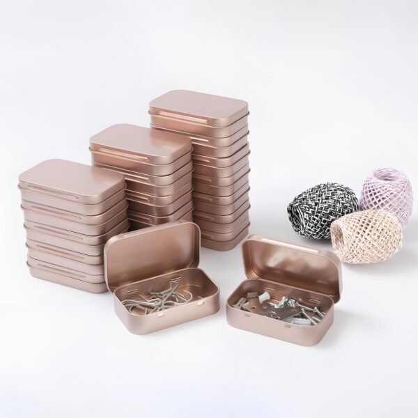 LJY 20-Piece Metal Hinge Tin Box Containers - For Gift Wrapping. Dental Floss Stick - Toothpick Holder and a Sliding-Cover Dental Floss Pick Storage Box (Rose Gold, 20 Pcs 3.7"x2.4"x0.9")