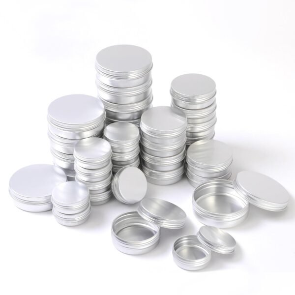LJY 36 Pieces Round Aluminum Cans Screw Lid Metal Tins Jars Empty Slip Slide Containers, Balm Candle Salve Lip Balm Tins,4oz 2oz & 1oz Mixed Sizes