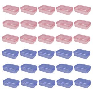 LJY 30-Pack Small Plastic Storage Boxes, 2.6×1.8×0.8 in, Organizer Containers with Lids, 15 Pink + 15 Blue for Beads, Jewelry, Crafts, Small Parts Collection