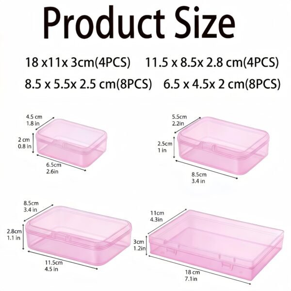 LJY 24-Piece Multi-Size Plastic Storage Containers with Lids, Small Craft Organizers for Beads, Diamond Art,Small Parts,Jewelry and Hardware, Stackable Hinged Box Set (Pink)