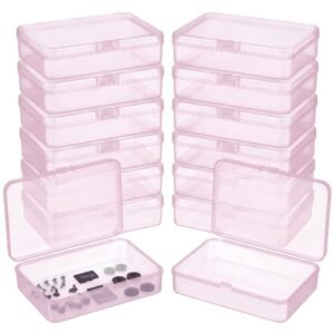 LJY 12 Pieces Rectangular Empty Mini Plastic Organizer Storage Box Containers with Hinged Lids (4.5 x 3.3 x 1.1 inch, Pink)