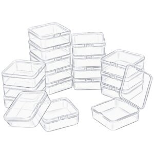 LJY 18 Pieces Square Mini Clear Plastic Storage Containers Box Case with Lids for Small Items and Other Craft Projects (3.7 x 3.7 x 1.4 inch, Transparent)