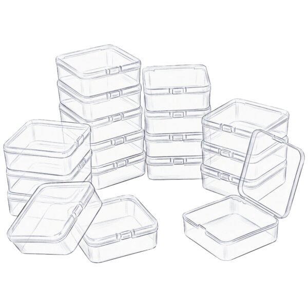 LJY 18 Pieces Square Mini Clear Plastic Storage Containers Box Case with Lids for Small Items and Other Craft Projects (3.7 x 3.7 x 1.4 inch, Transparent)