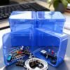 LJY 20-Pack Blue Plastic Storage Boxes, 2.6x2.6x1.4in Small Square Organizer Containers with Lids, Stackable Transparent PP Box for Jewelry, Beads, Crafts, Office Supplies Home Organization