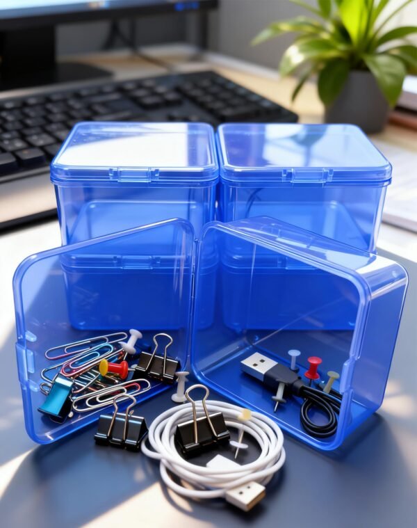 LJY 20-Pack Blue Plastic Storage Boxes, 2.6x2.6x1.4in Small Square Organizer Containers with Lids, Stackable Transparent PP Box for Jewelry, Beads, Crafts, Office Supplies Home Organization
