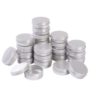 LJY 24 Pieces Round Aluminum Cans Screw Lid Metal Tins Jars Empty Slip Slide Containers (2 oz)