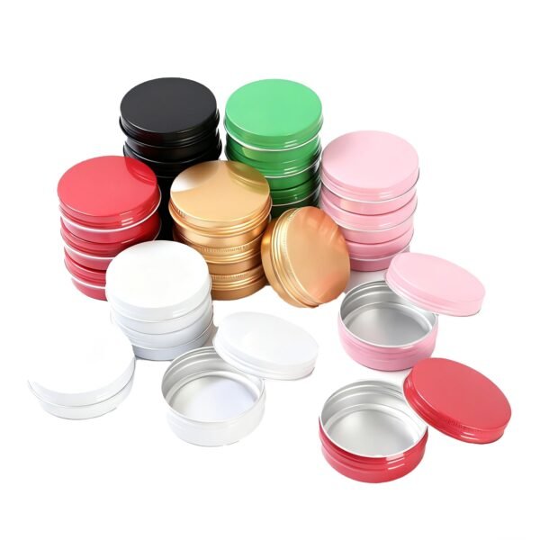 LJY 24 Pieces Multi-Colored Round Aluminum Cans Screw Lid Metal Tins Jars Empty Slip Slide Containers(2 oz) for Lotion Bars,Toiletries,Creams,Samples,Makeup Cosmetic,Balms,Beard Balm