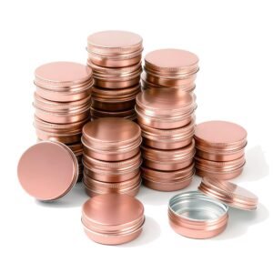 LJY 28 Pack Rose Gold 1 oz Aluminum Tins with Lids - Elegant Empty Cosmetic Jars for DIY Lip Balm, Wax Melts, Wedding Favors, Creams & Luxury Gift Packaging,Refillable Does Not Rust