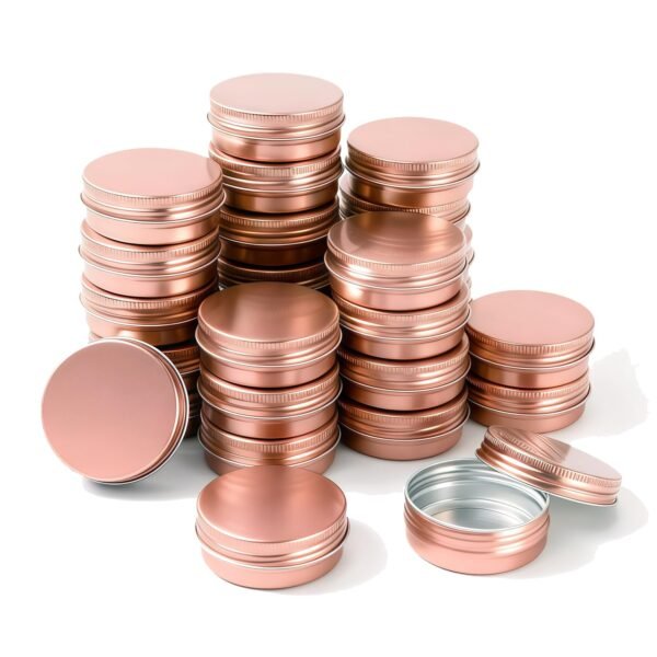 LJY 28 Pack Rose Gold 1 oz Aluminum Tins with Lids - Elegant Empty Cosmetic Jars for DIY Lip Balm, Wax Melts, Wedding Favors, Creams & Luxury Gift Packaging,Refillable Does Not Rust