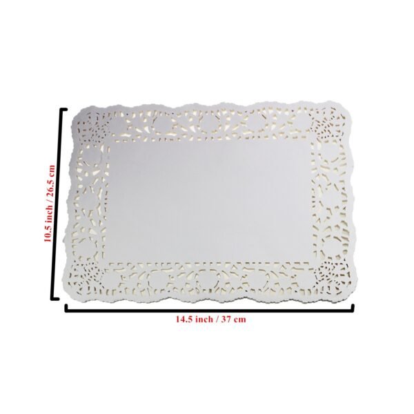 LJY 100 Pieces White Lace Rectangle Paper Doilies Packaging Pads Wedding Tableware Decoration (10.5" x 14.5")