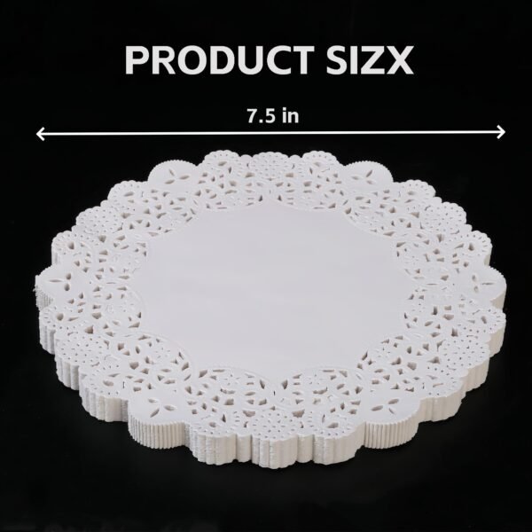 LJY 120 Pieces White Lace Round Paper Doilies Cake Packaging Pads Wedding Tableware Decoration (7.5 Inch)