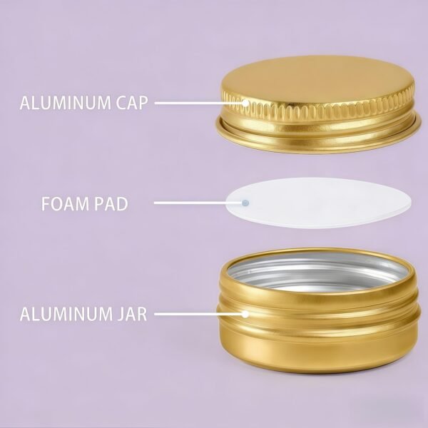 LJY 24-Pack 0.5oz Aluminum Tins with Screw Lids in Clear Storage Case, 15ml Round Empty Metal Containers for Lip Balm,Salves,Spices,Crafts, Small Cosmetic Sample Jars,Mini Candle Tins (Gold)