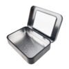 LJY 12 Pack Empty Rectangular Metal Storage Organizer Tins with Clear Window Hinged Lids for Gifts & Treasures (Black)