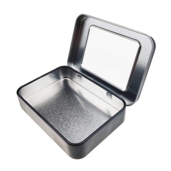 LJY 12 Pack Empty Rectangular Metal Storage Organizer Tins with Clear Window Hinged Lids for Gifts & Treasures (Black)