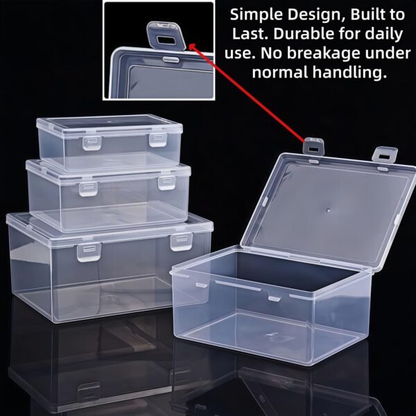 LJY 8-Piece Large Storage Container Set, Clear Plastic Organizer Boxes with Hinged Lids, 4 Assorted Sizes for Crafts, Hardware, Nail Art Accessories, and Beads, Stackable Nesting Bins