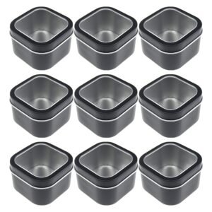 LJY Empty 4-Ounce Square Silver Metal Tins with Clear Window for Candle Making, Candies, Gifts & Treasures (9 Pack) (Black, 2.56"x2.56"x1.5")
