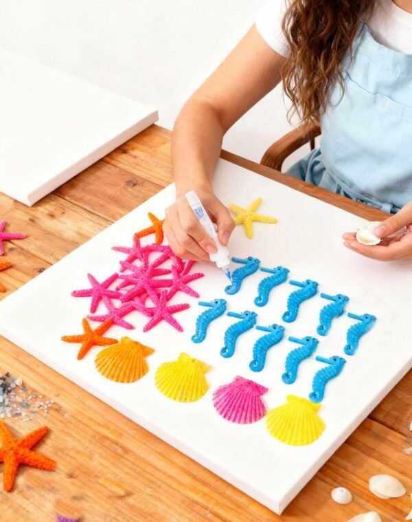 LJY 30 Pieces White Resin Pencil Finger Starfish Seahorse & Seashells Set with Drilled Holes for Wedding Home Decor and Craft Project