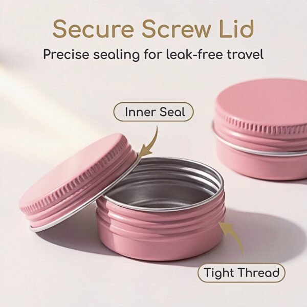 LJY 24-Pack 0.5oz Aluminum Tins with Screw Lids in Clear Storage Case, 15ml Round Empty Metal Containers for Lip Balm,Salves,Spices,Crafts, Small Cosmetic Sample Jars,Mini Candle Tins (Pink)