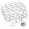 LJY 100 Pieces Square Mini Clear Plastic Storage Containers Box Case with Lids for Small Items and Other Craft Projects (1.77x1.77x0.8 inch, Transparent)