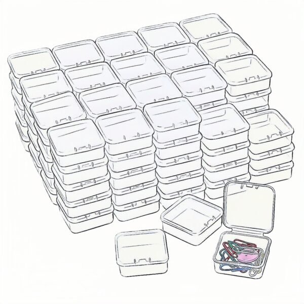 LJY 100 Pieces Square Mini Clear Plastic Storage Containers Box Case with Lids for Small Items and Other Craft Projects (1.77x1.77x0.8 inch, Transparent)