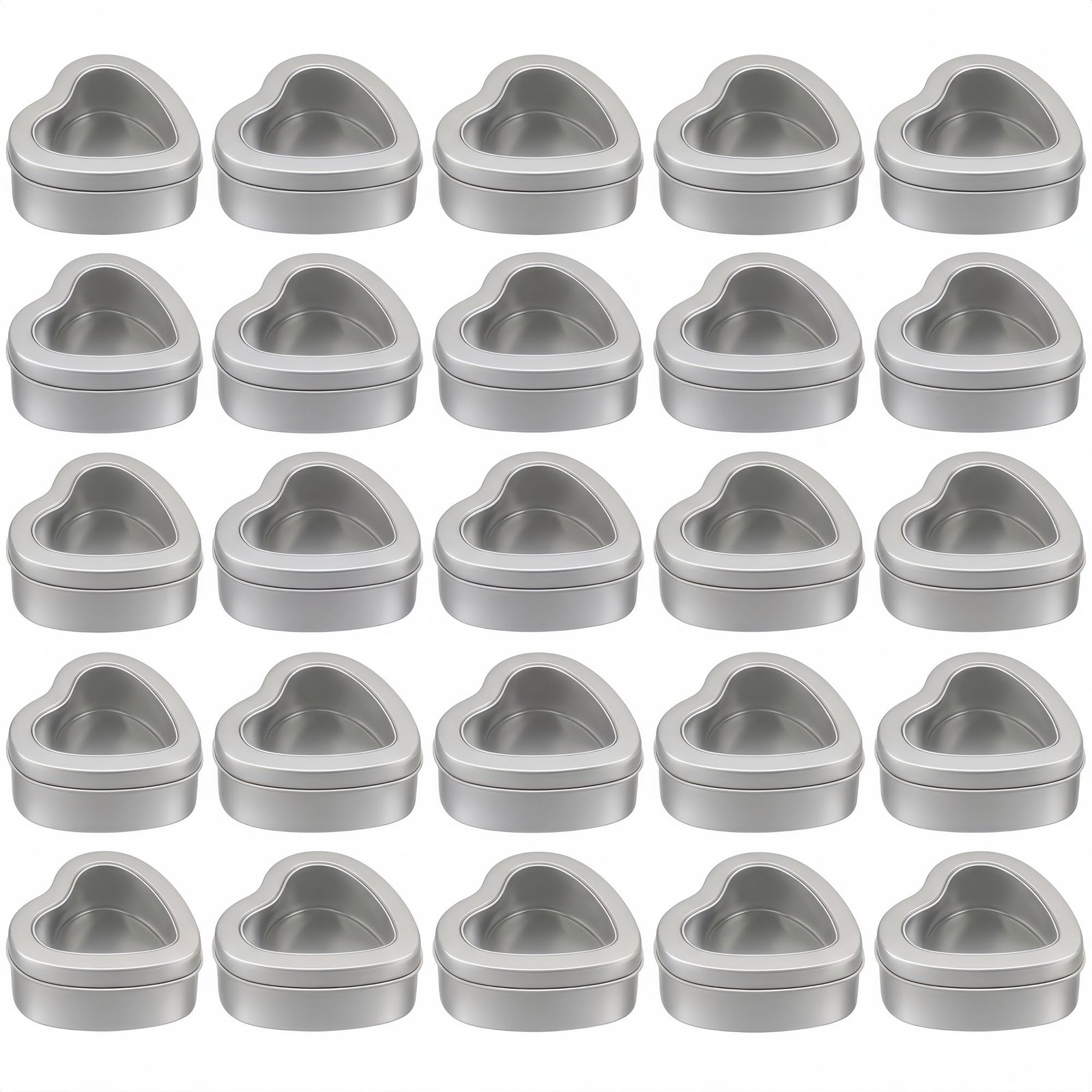 Heart shaped metal tins with clear window lids