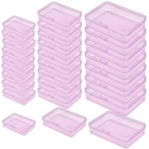 LJY 28-Piece Plastic Storage Containers with Lids (3 Assorted Sizes), Rectangular Organizer Box Set Pink Tinted Organizer Cases for Sewing, Stickers & Crafts, Color-Coded Storage, Pink