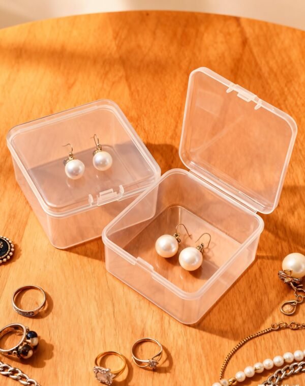 LJY 60 Pieces Square Mini Clear Plastic Storage Containers Box Case with Lids for Small Items and Other Craft Projects (Transparent, 2.5 x 2.5 x 1.4 inch)