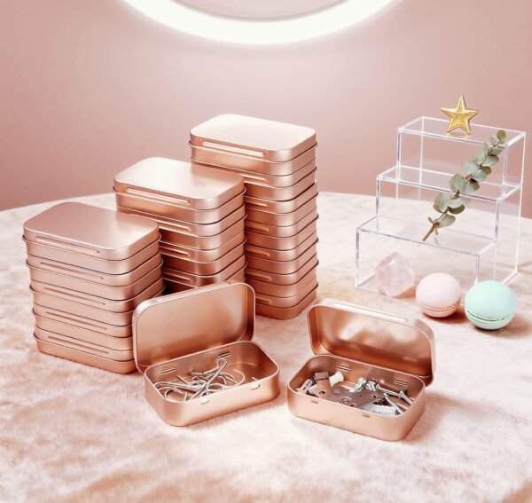LJY 20-Piece Metal Hinge Tin Box Containers - For Gift Wrapping. Dental Floss Stick - Toothpick Holder and a Sliding-Cover Dental Floss Pick Storage Box (Rose Gold, 20 Pcs 3.7"x2.4"x0.9")