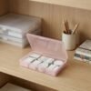 LJY 12 Pieces Rectangular Empty Mini Clear Plastic Organizer Storage Box Containers with Hinged Lids (5.3 x 3.1 x 1.2 inch, Pink)
