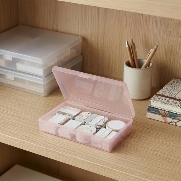 LJY 12 Pieces Rectangular Empty Mini Clear Plastic Organizer Storage Box Containers with Hinged Lids (5.3 x 3.1 x 1.2 inch, Pink)