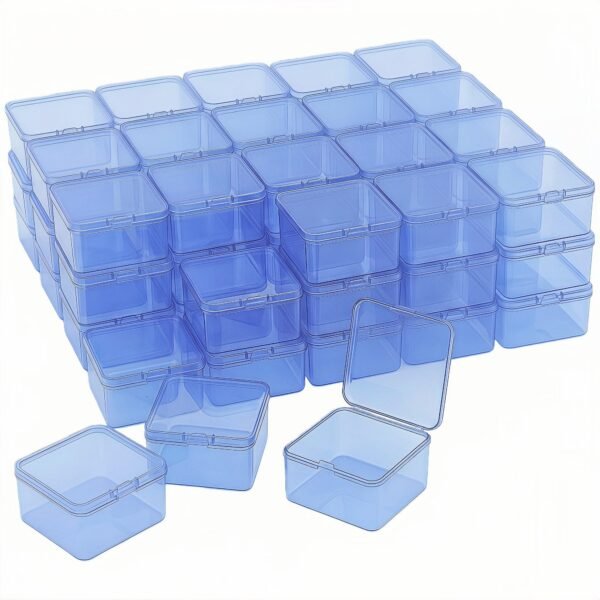 LJY 60 Pieces Square Mini Plastic Storage Containers Box Case with Lids for Small Items and Other Craft Projects (Blue, 2.5 x 2.5 x 1.4 inch)