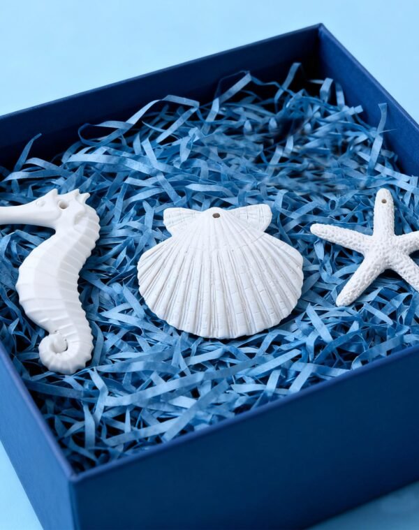 LJY 30 Pieces White Resin Pencil Finger Starfish Seahorse & Seashells Set with Drilled Holes for Wedding Home Decor and Craft Project