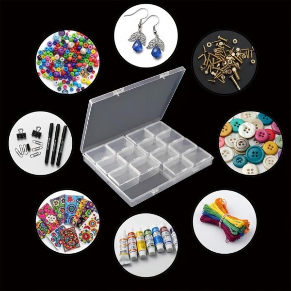 LJY 16 Grid Bead Storage Box -Modular Square Plastic Boxes For Nestable And Individual Use,Suitable For Jewelry,Earrings,Rings,Diamonds,Hardware,Fishing,Rhinestone Organizer, Portable Plastic Box