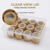 LJY 24-Pack 0.5oz Aluminum Tins with Screw Lids in Clear Storage Case, 15ml Round Empty Metal Containers for Lip Balm,Salves,Spices,Crafts, Small Cosmetic Sample Jars,Mini Candle Tins (Gold Clear Lid)