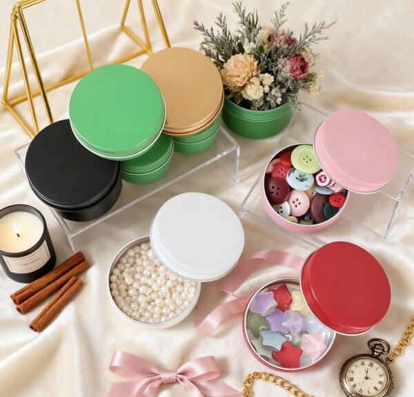 LJY 24 Pieces Multi-Colored Round Aluminum Cans Screw Lid Metal Tins Jars Empty Slip Slide Containers(2 oz) for Lotion Bars,Toiletries,Creams,Samples,Makeup Cosmetic,Balms,Beard Balm