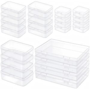 LJY 24-Piece Multi-Size Plastic Storage Containers with Lids, Small Craft Organizers for Beads, Diamond Art,Small Parts,Jewelry and Hardware, Stackable Hinged Box Set (Clear)