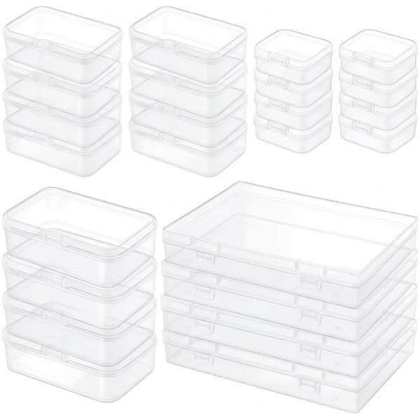 LJY 24-Piece Multi-Size Plastic Storage Containers with Lids, Small Craft Organizers for Beads, Diamond Art,Small Parts,Jewelry and Hardware, Stackable Hinged Box Set (Clear)